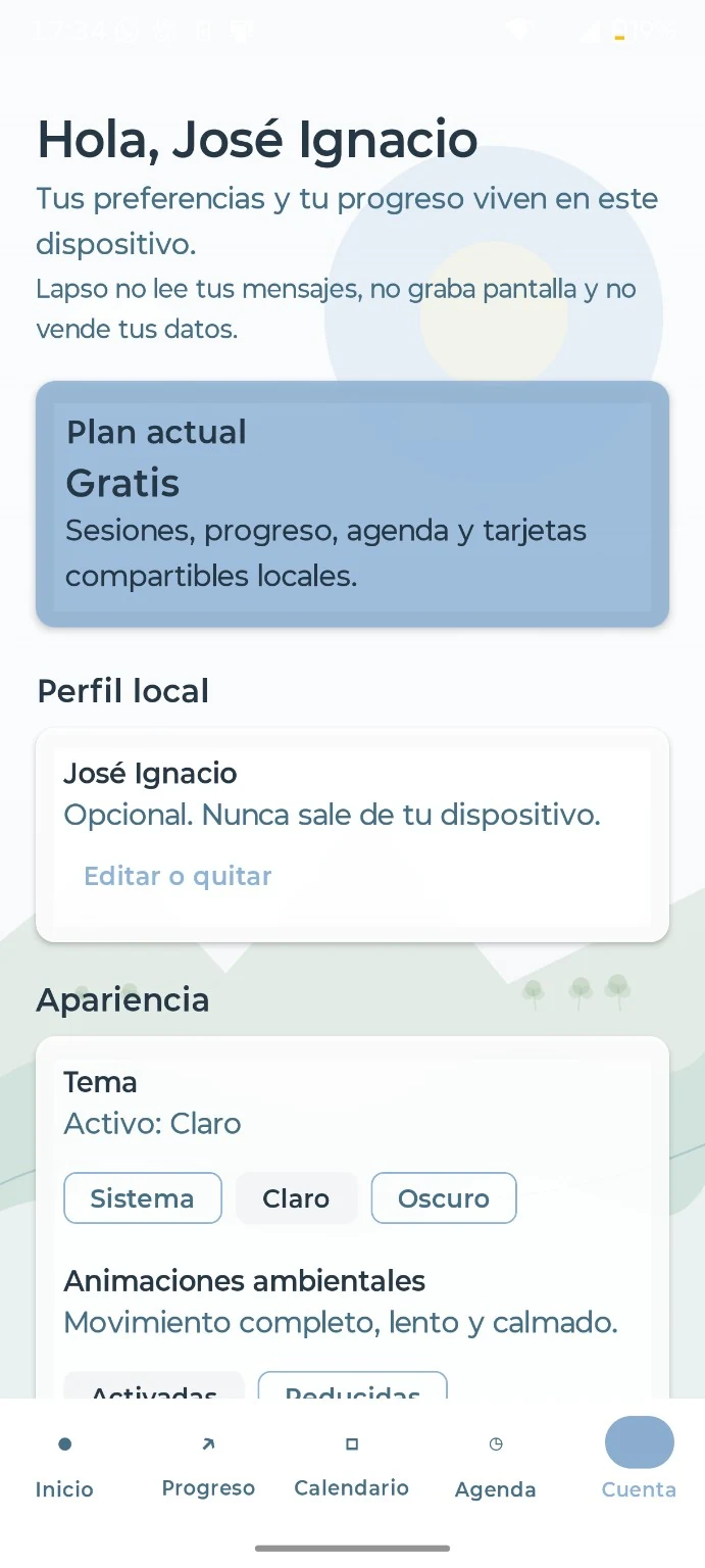 Pantalla Cuenta de Lapso en modo claro