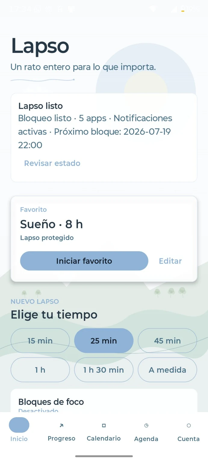 Pantalla Inicio de Lapso en modo claro
