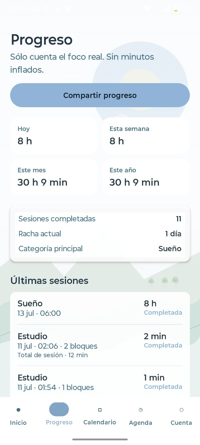 Pantalla Progreso de Lapso en modo claro
