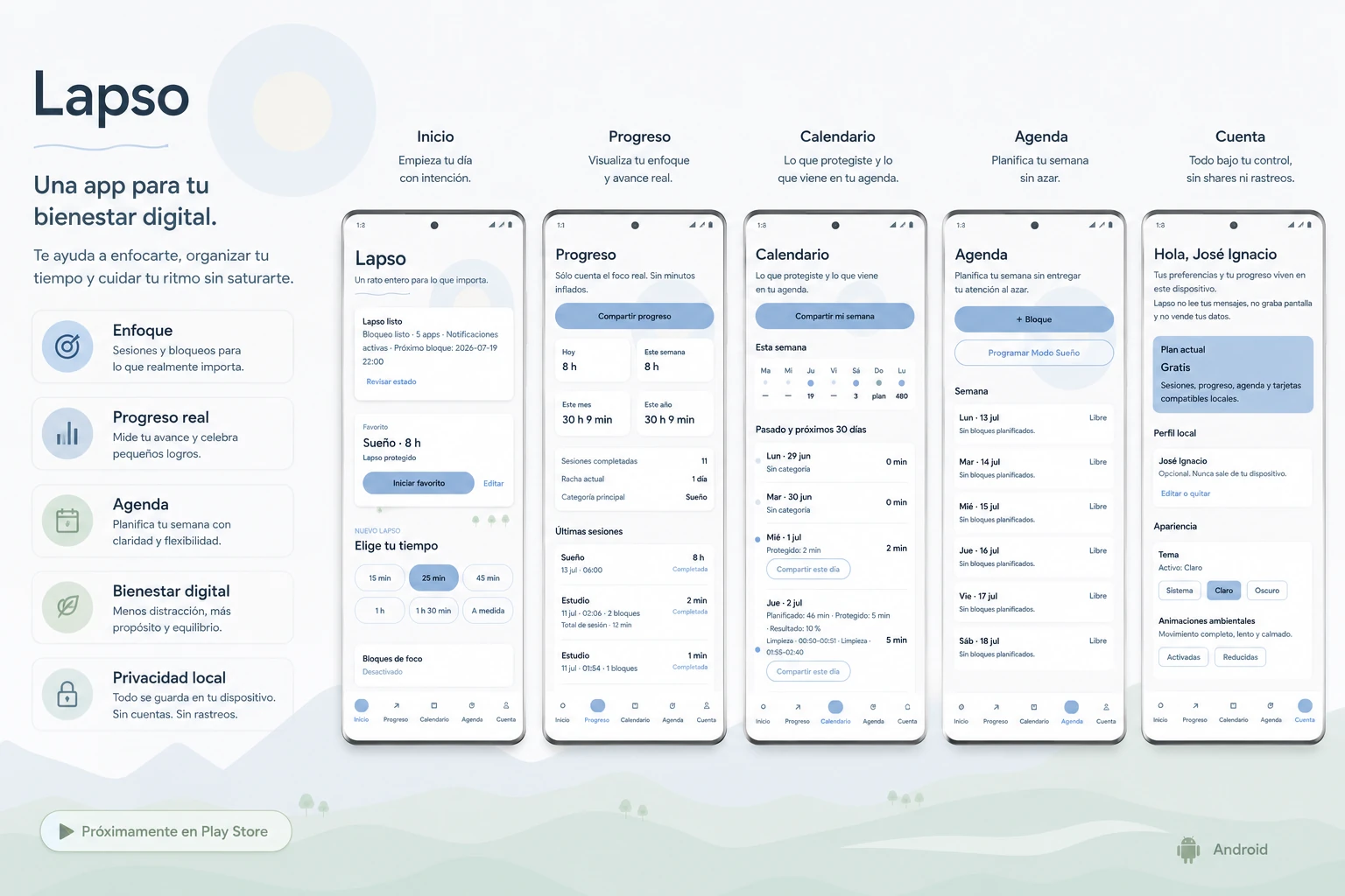 Presentación de Lapso en modo claro para Android